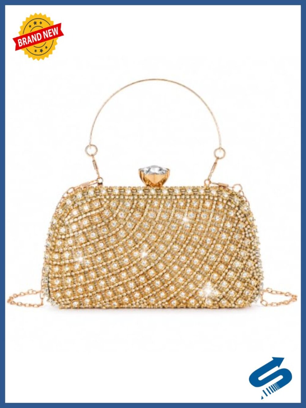 Rhinestone Evening Clutch Sparkly Diamond Studded Bag with Chain Strap